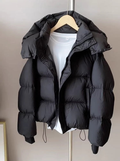 Women's Warm Puffer Jacket - Cropped, Cotton Padded, City