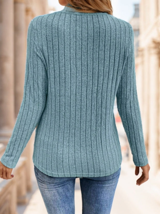 Plush Flattering Women’s V Neck Top - Ribbed Velvet, Casual
