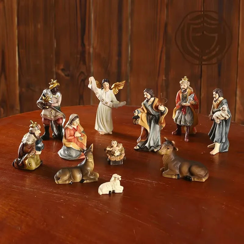 Nativity Kit 4 Inch Resin Figures 11 Piece Manger Scene Nativity Christmas Decor Indoor Outdoor Catholic Gift