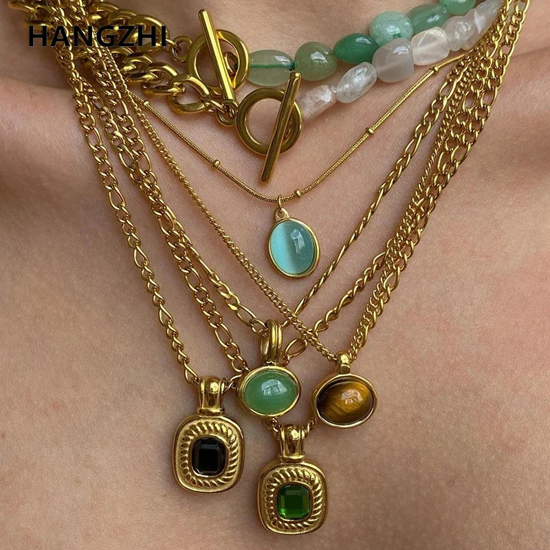 Layered2026 Edition Gold Tone Necklace Kit With Resin Stone Pendants Boho Statement Jewelry Gift Idea Fall