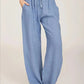 Casual Women's Wide Leg Pants, Loose-Fit Cotton Trousers with Drawstring Waist and Pockets, Lightweight Summer Style-1