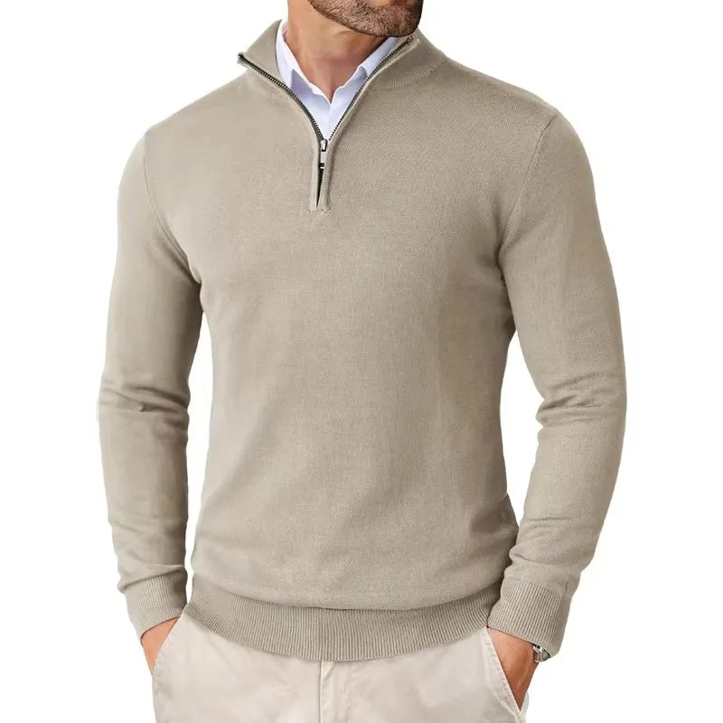 Light Timeless Men’s Knit Sweater - Zip Collar, Cotton