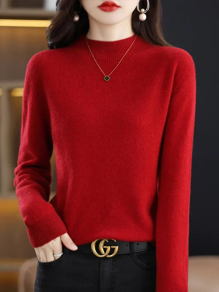 Plush Timeless Women’s Pullover - Mock Neck, Wool, Work