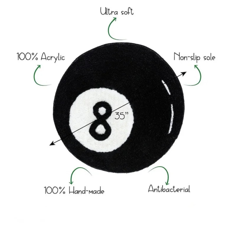 8 Ball Rug Round Tufted Halloween Floor Mat Fall 2025 Indoor Accent Plush Acrylic Entryway Rug