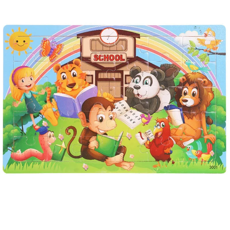Thinking Logic Wooden Puzzle Jigsaw for Kids - Animal Vehicle Educational Gift