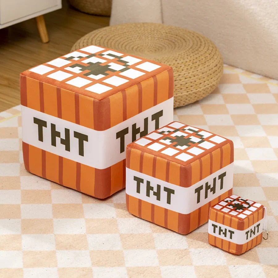TNT Grass Block Decorative Pillow, Plush Toy for Gaming Room Decor, Green and Brown
