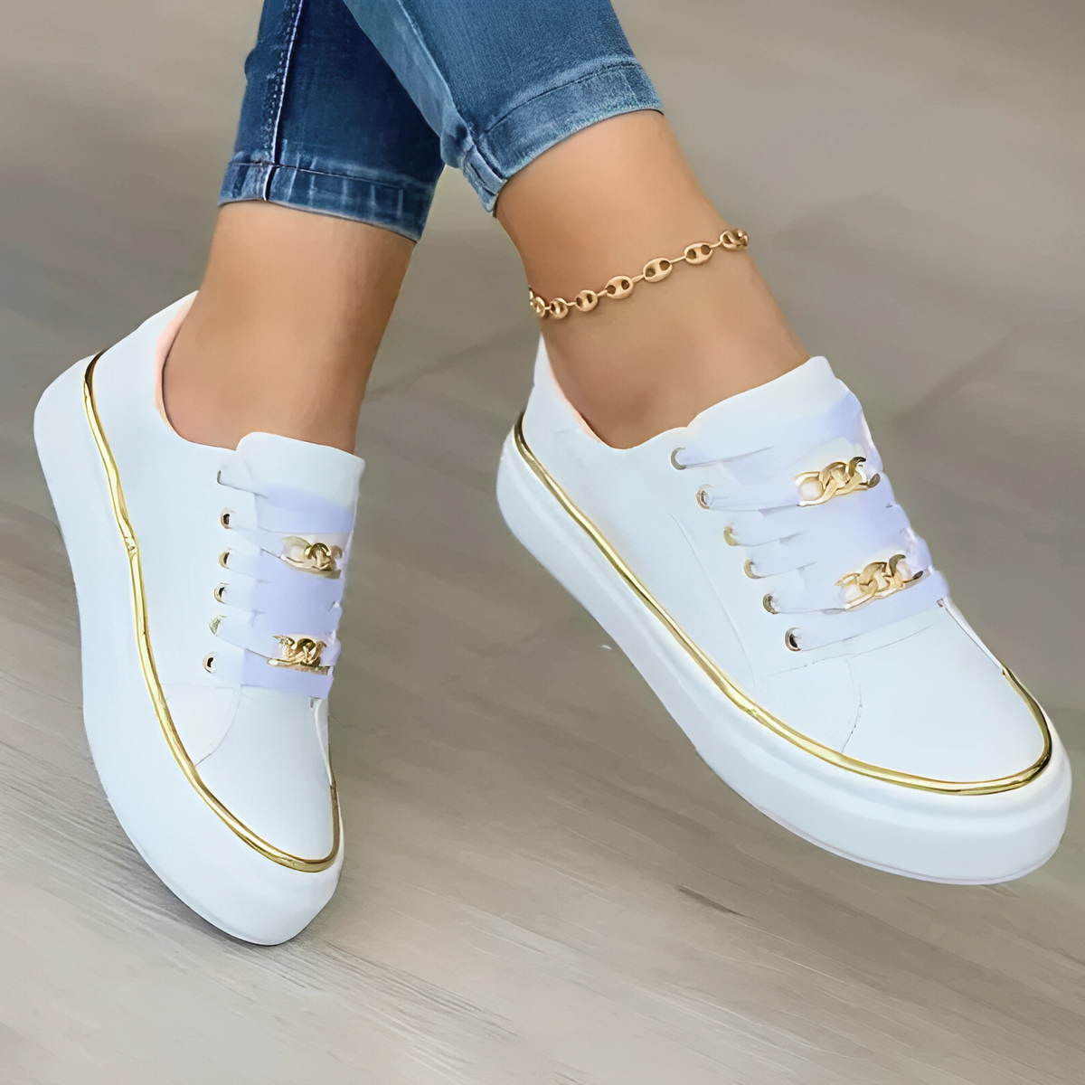 Variant image for Trendy Black Low-Top Sneakers with Gold Accents for All-Day Comfort and Durable PU Leather Construction-14