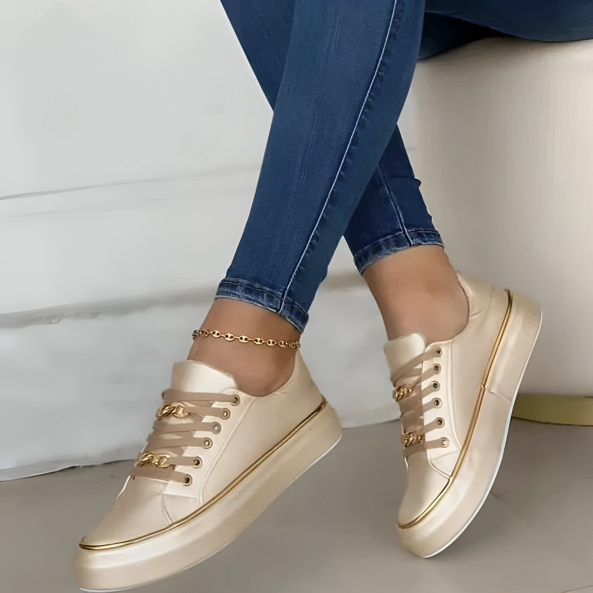 Trendy Black Low-Top Sneakers with Gold Accents for All-Day Comfort and Durable PU Leather Construction-3