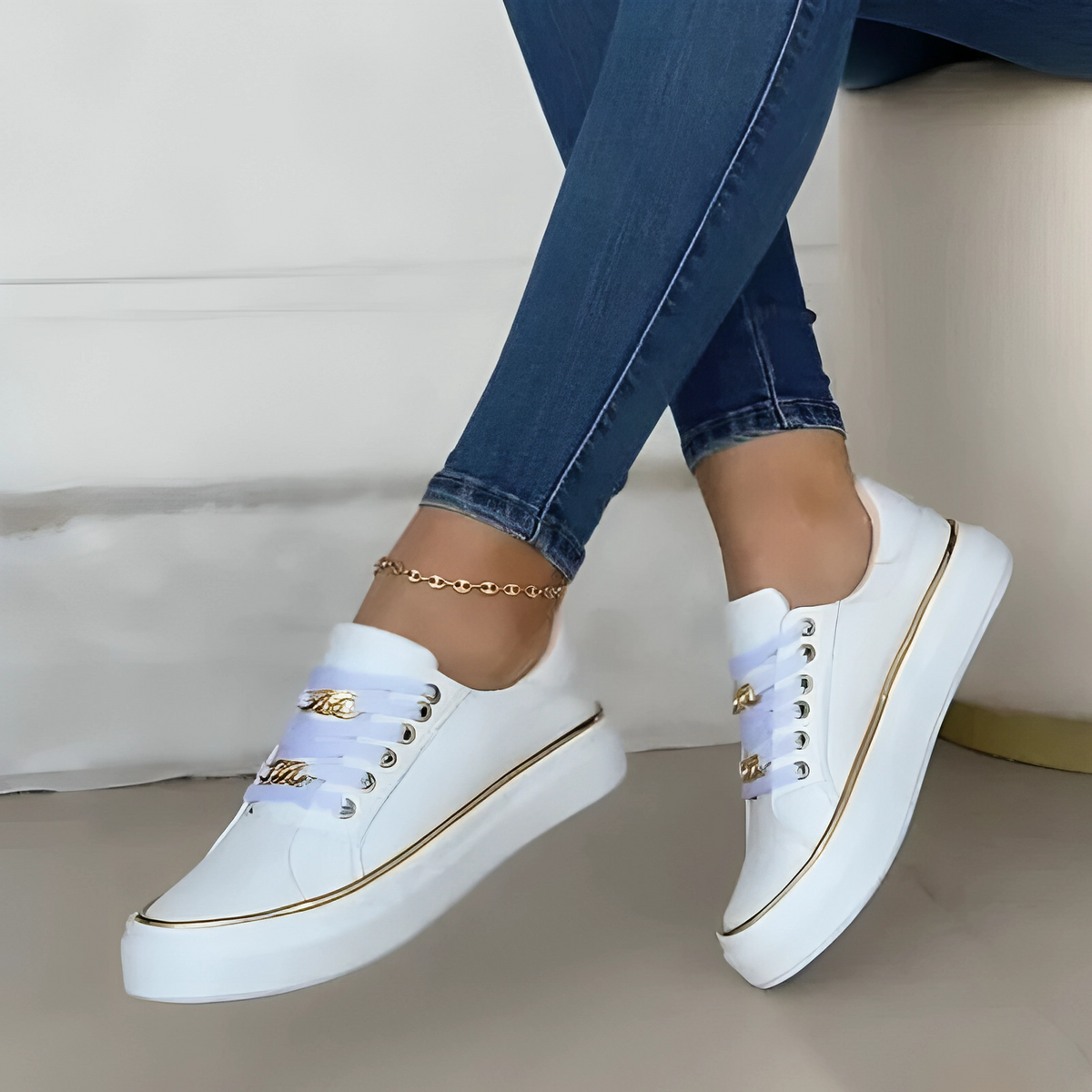 Trendy Black Low-Top Sneakers with Gold Accents for All-Day Comfort and Durable PU Leather Construction-5