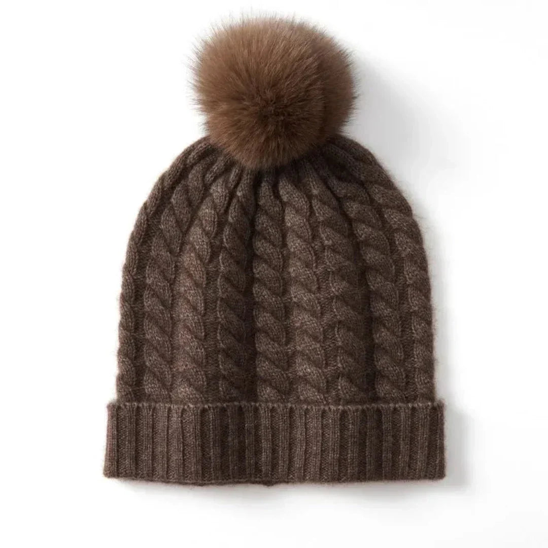 Plush Cozy Women’s Cable Knit Beanie - Pom, Cashmere, Winter
