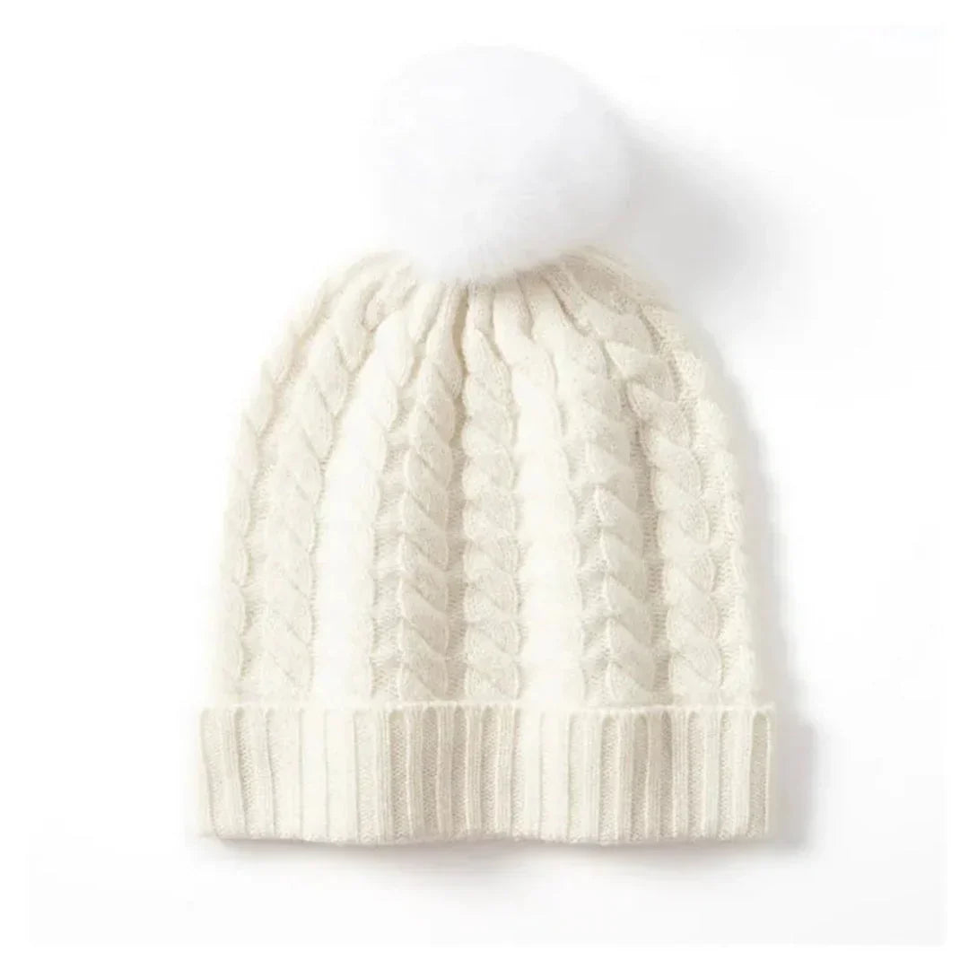 Plush Cozy Women’s Cable Knit Beanie - Pom, Cashmere, Winter
