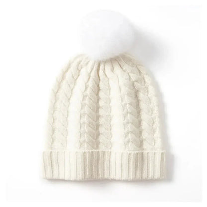 Plush Cozy Women’s Cable Knit Beanie - Pom, Cashmere, Winter