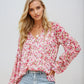 Floral Print White Blouse for Women, Lightweight Summer Top, Plus Size Casual Loose Fit in Green, Purple, Pink-1