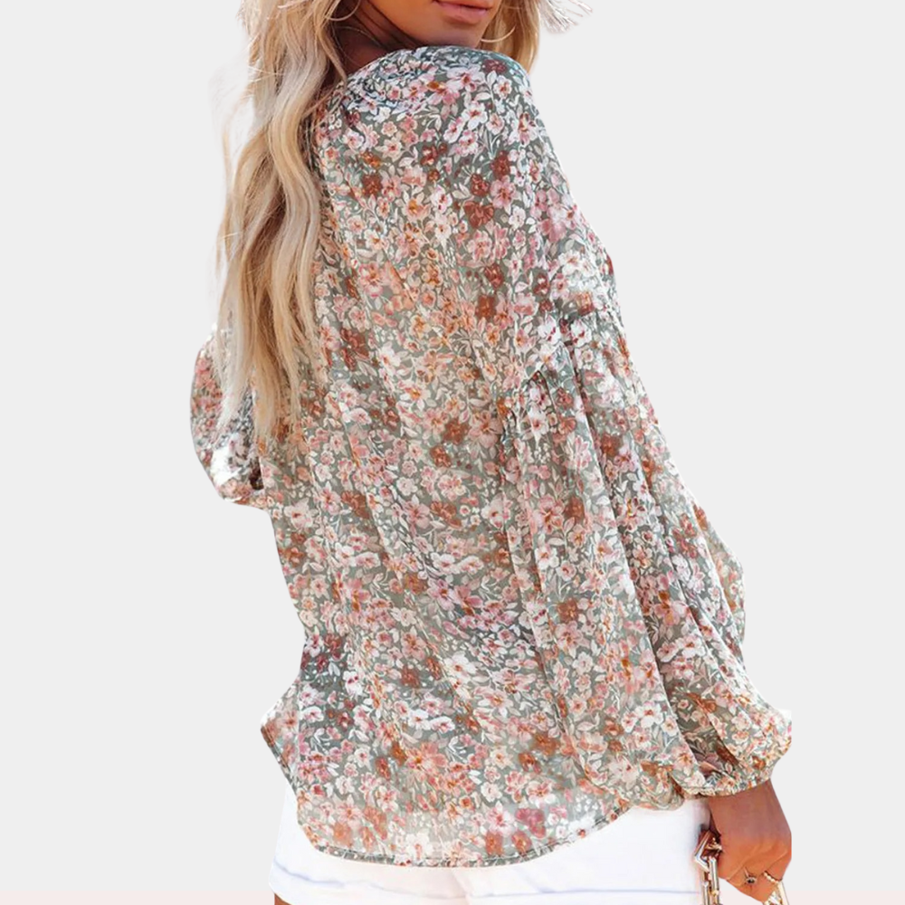Floral Print White Blouse for Women, Lightweight Summer Top, Plus Size Casual Loose Fit in Green, Purple, Pink-6