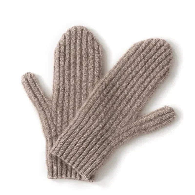 Women's Warm Mittens - Fitted Ribbed Cuff, Wool, Winter