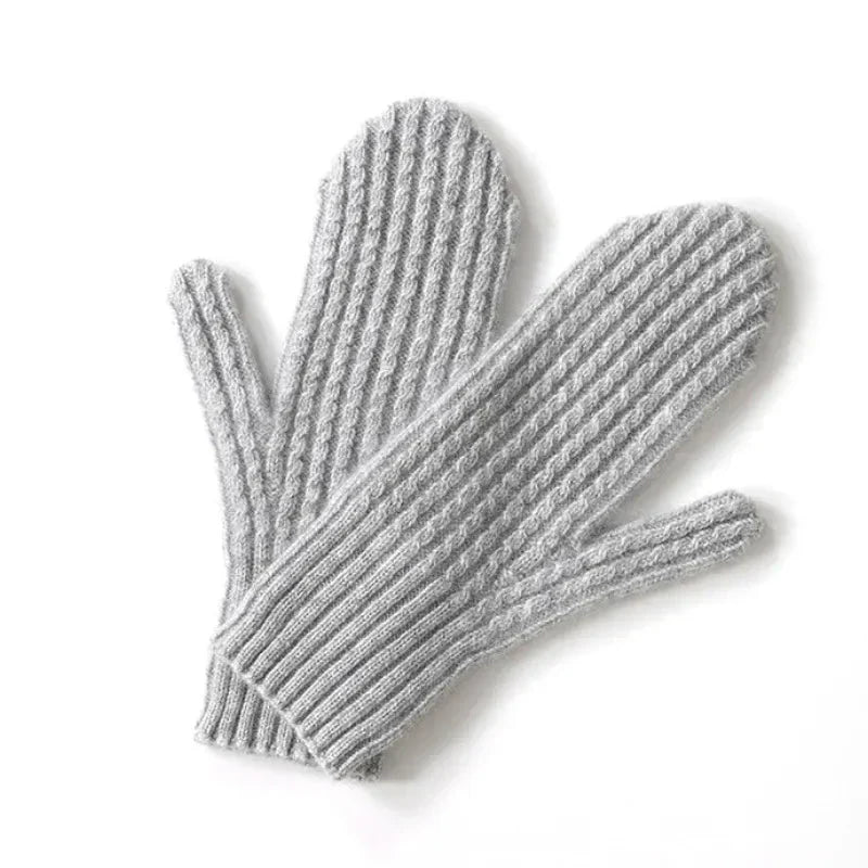 Women's Warm Mittens - Fitted Ribbed Cuff, Wool, Winter