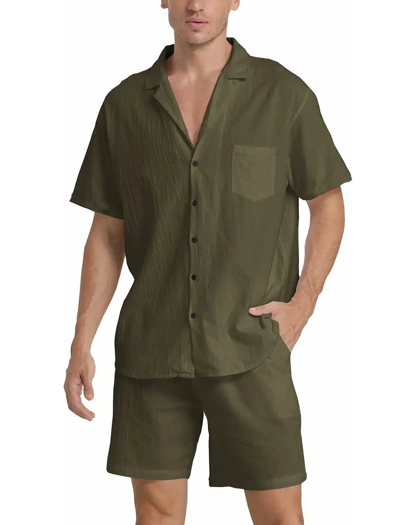 Atmungsaktives Herren Leinen-Set – lockeres Hemd und Hose, leicht, für Sommeraktivitäten 4