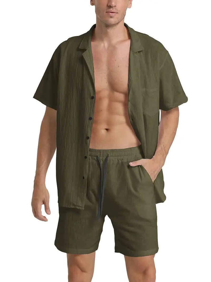 Atmungsaktives Herren Leinen-Set – lockeres Hemd und Hose, leicht, für Sommeraktivitäten 7