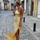 Elegant Backless Black Maxi Dress for Women, Open Shoulders Satin Long Dress for Special Occasions-1