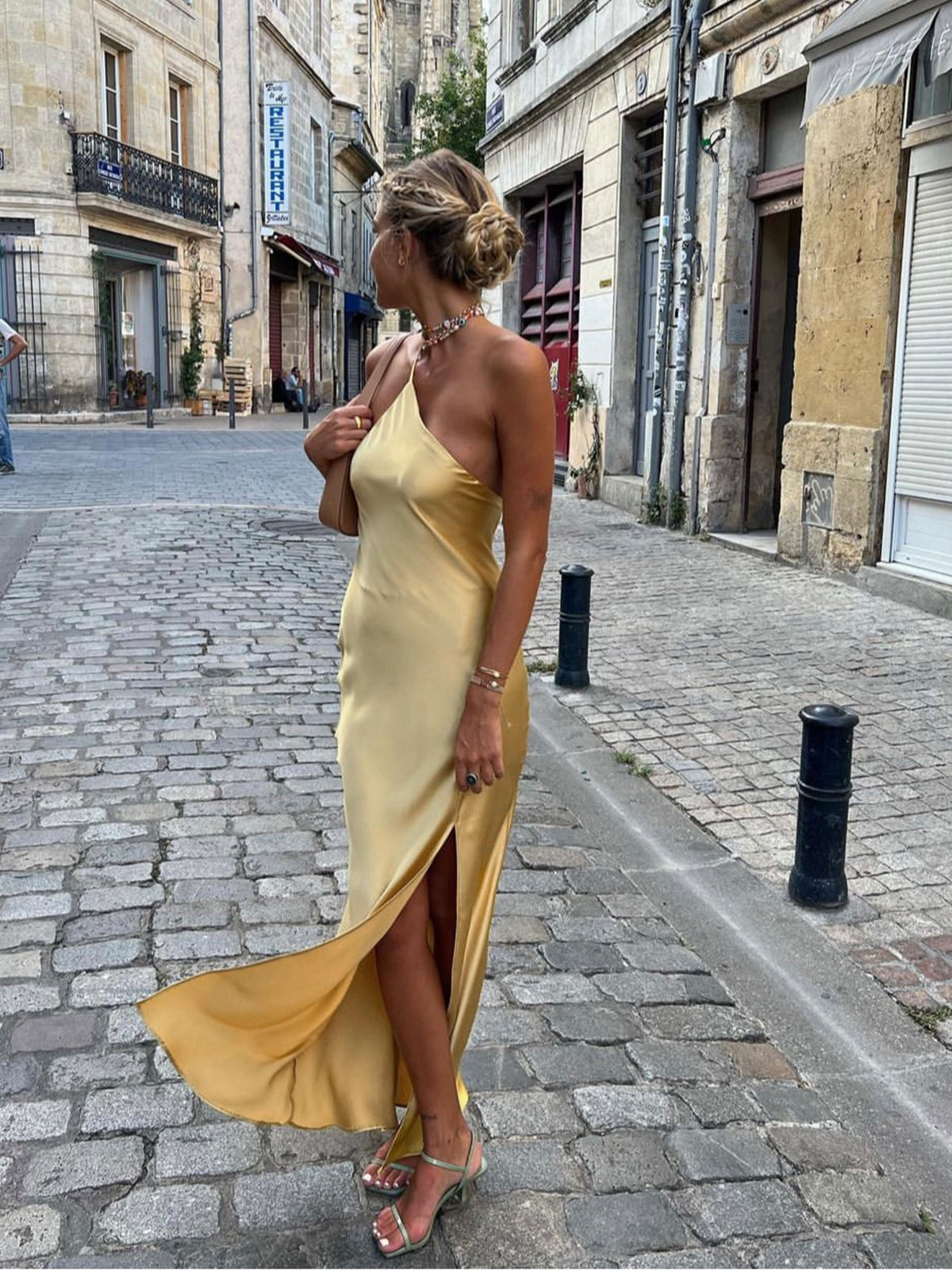 Elegant Backless Black Maxi Dress for Women, Open Shoulders Satin Long Dress for Special Occasions-1