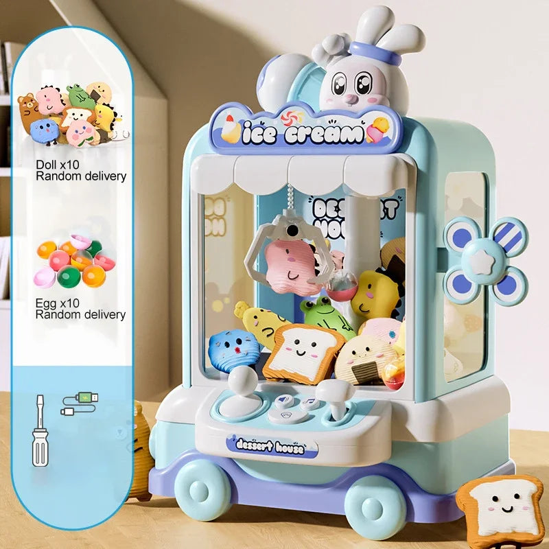 Cartoon Mini Claw Crane Machine Toy for Kids - Plush Rabbit Doll Grabber with Music & Lights