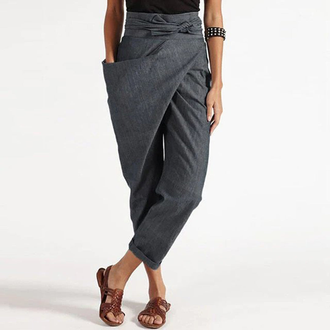 Bequeme Damen-Cropped-Hosen – Front-Knot-Design, Polyester, für den Sommer 0