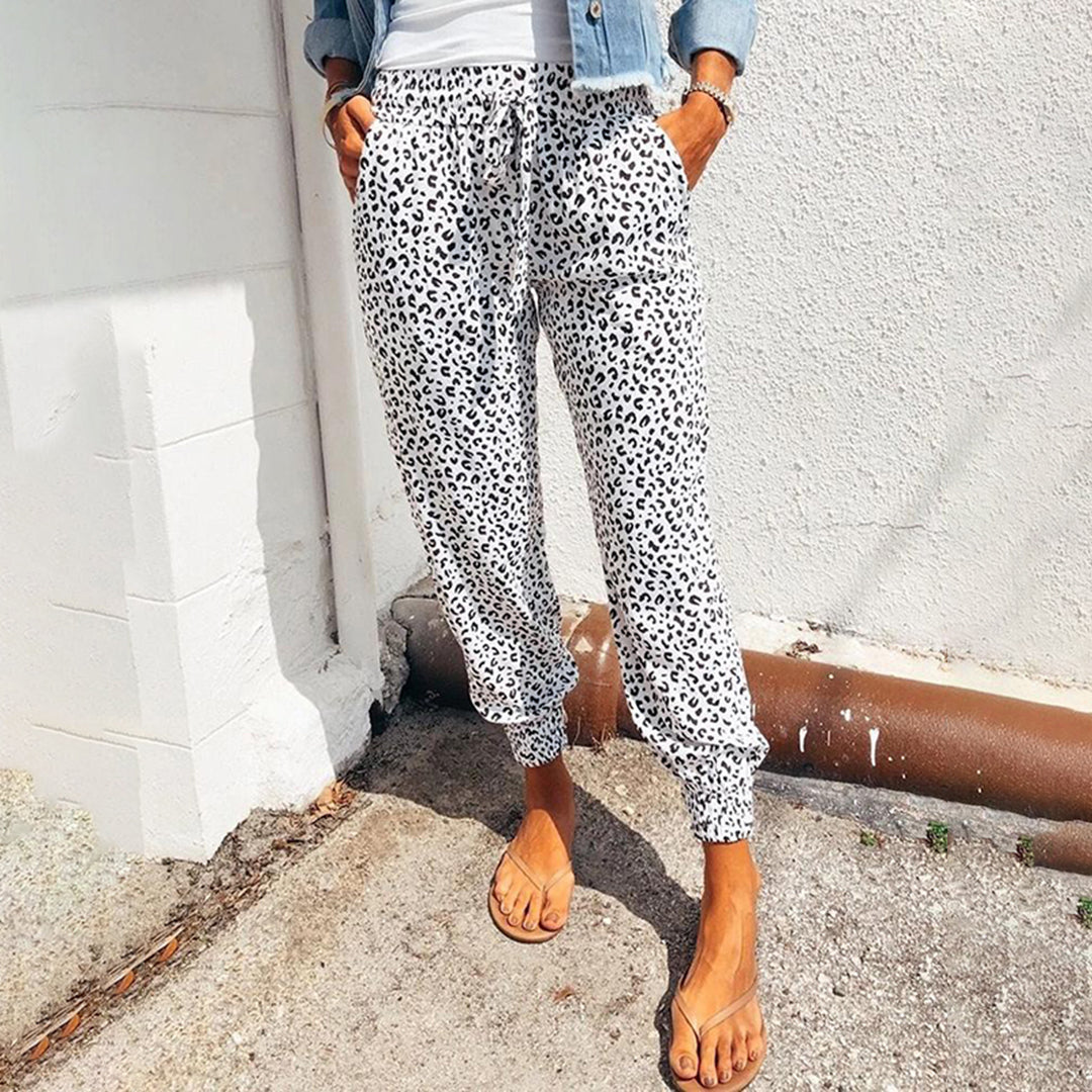 Bequeme Damen-Hose – lässiges Leopardenmuster, Polyester, für Freizeitaktivitäten 0