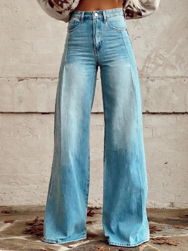 Bequeme Damen High-Waisted Jeans – weite Beinsilhouette, robuster Denim, für Freizeit 0