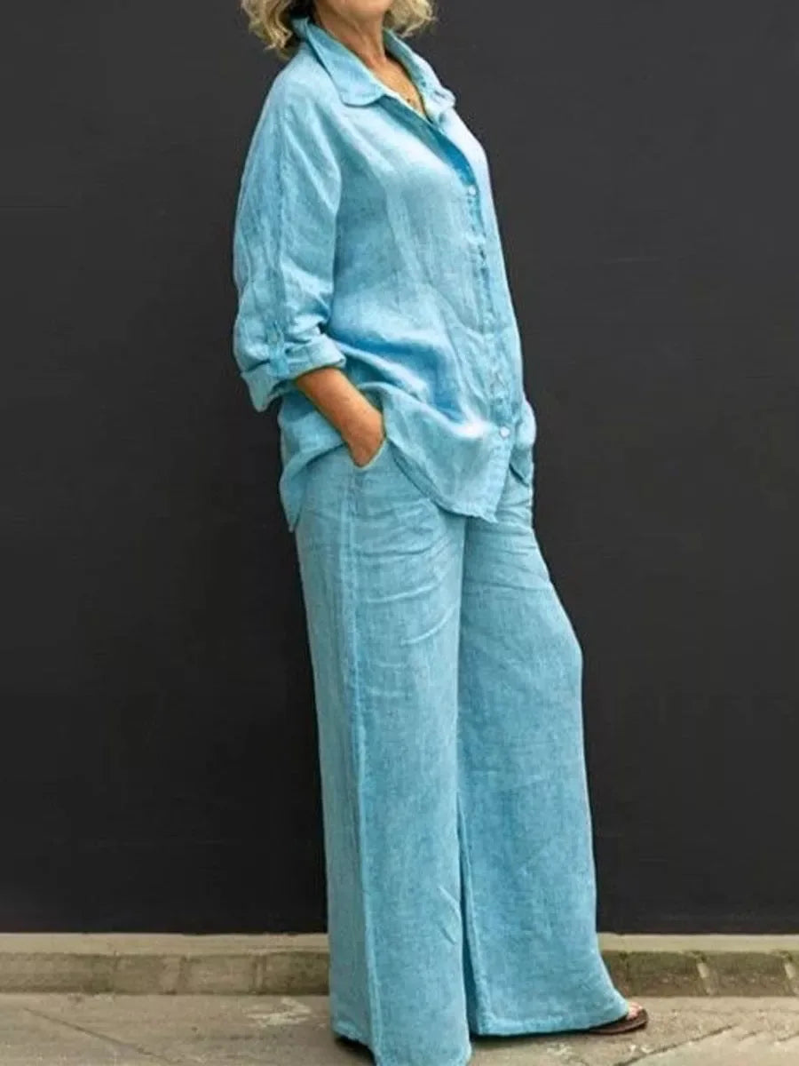 Bequemes Damen Leinen Set – weites Oberteil mit passender Hose, atmungsaktiv, für Alltag und besondere Anlässe 3