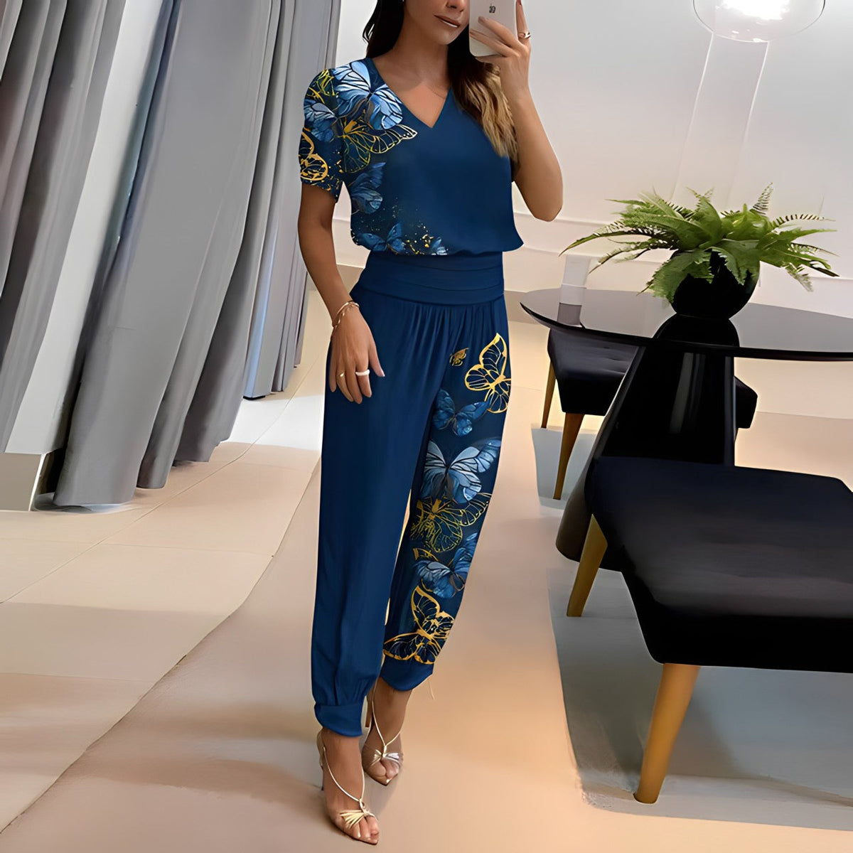 Bequemes Damen Set – Twin Set mit Bluse und Hose, elastischer Bund, hochwertiges Polyester, für jeden Anlass 1