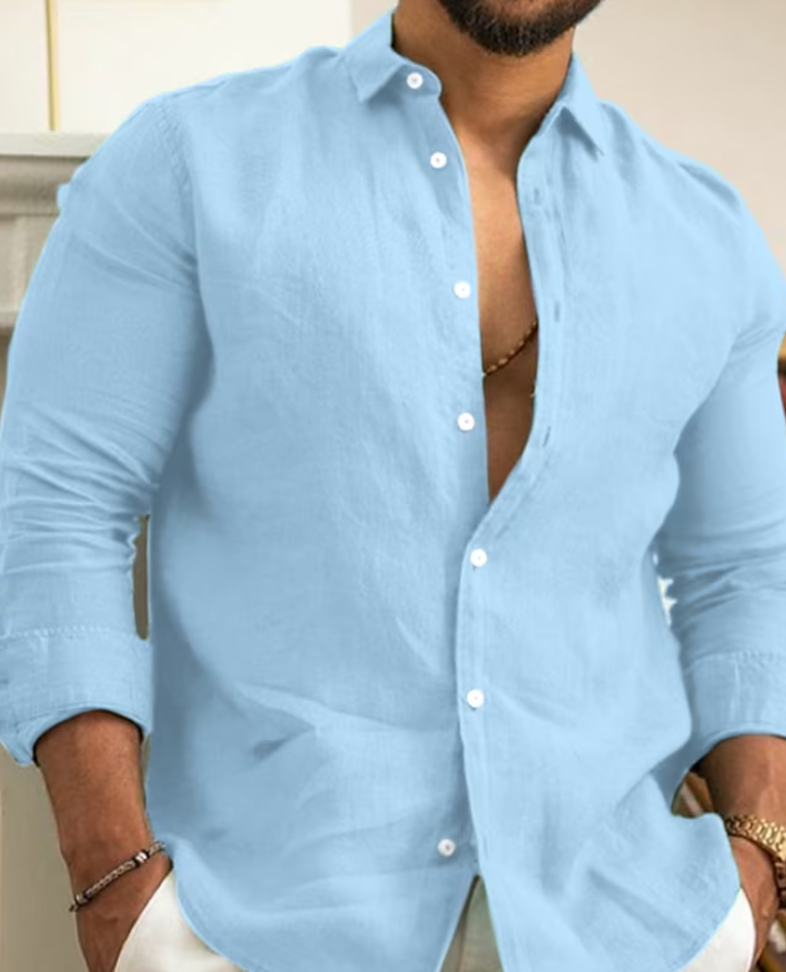 Classic Men's Dress Shirt, Lightweight Button-Up, Breathable Fabric, Versatile Fit for Casual and Formal Occasions-1