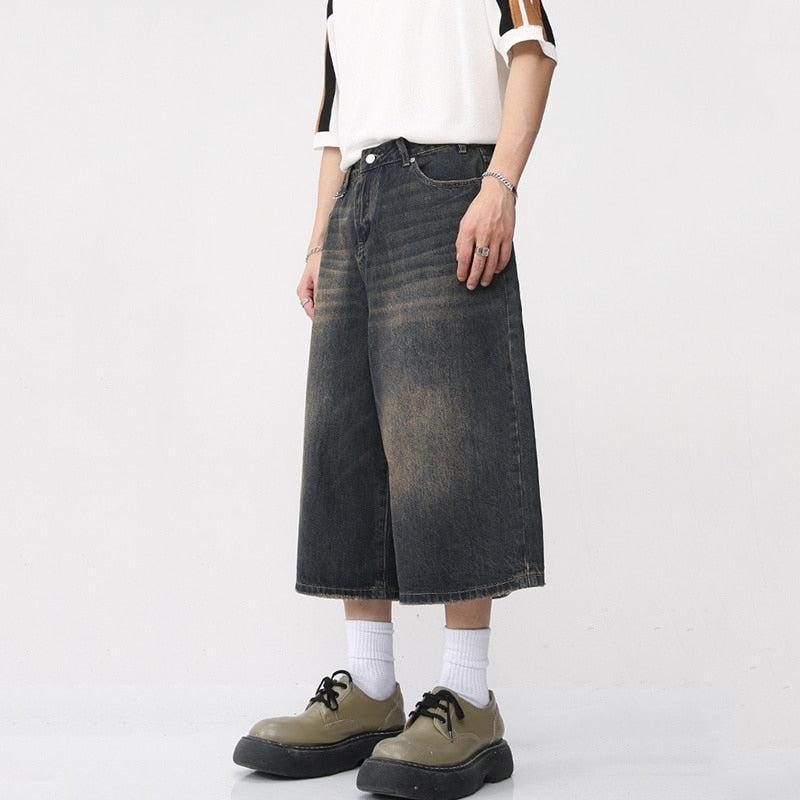 Black Oversized Bermuda Jorts for Men, Baggy Style Above the Knee, 100% Cotton Urban Streetwear Shorts-4