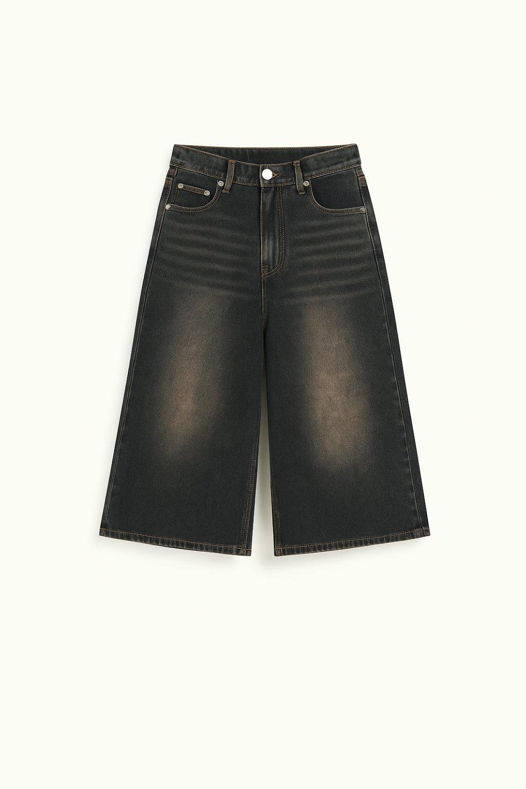 Variant image for Black Oversized Bermuda Jorts for Men, Baggy Style Above the Knee, 100% Cotton Urban Streetwear Shorts-1