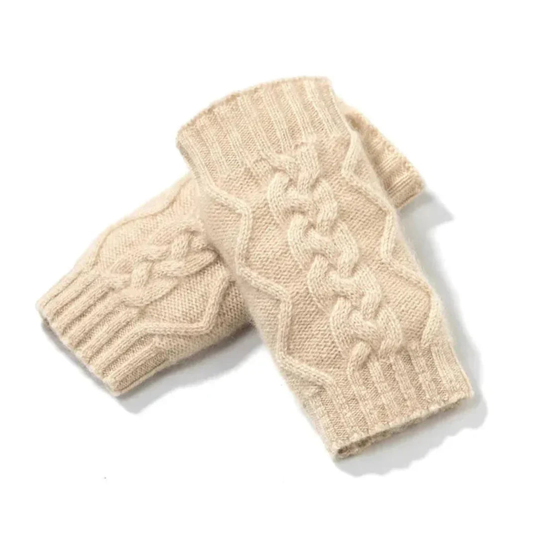 Women's Cozy Fingerless Gloves - Cable Cashmere, Winter