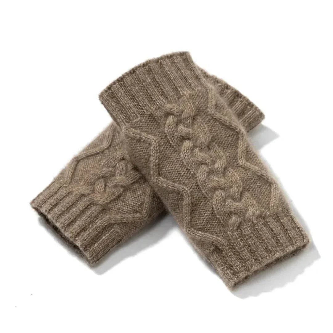 Women's Cozy Fingerless Gloves - Cable Cashmere, Winter