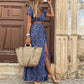 Elegant Boho Women's Maxi Dress, V-Neck Short Sleeve Summer Dress, Adjustable Belt, Full-Length, Soft Polyester, Multiple Colors Available-1
