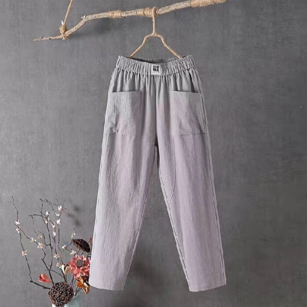 Breathable men's linen pants – elastic waistband, durable fabric, for everyday wear 3