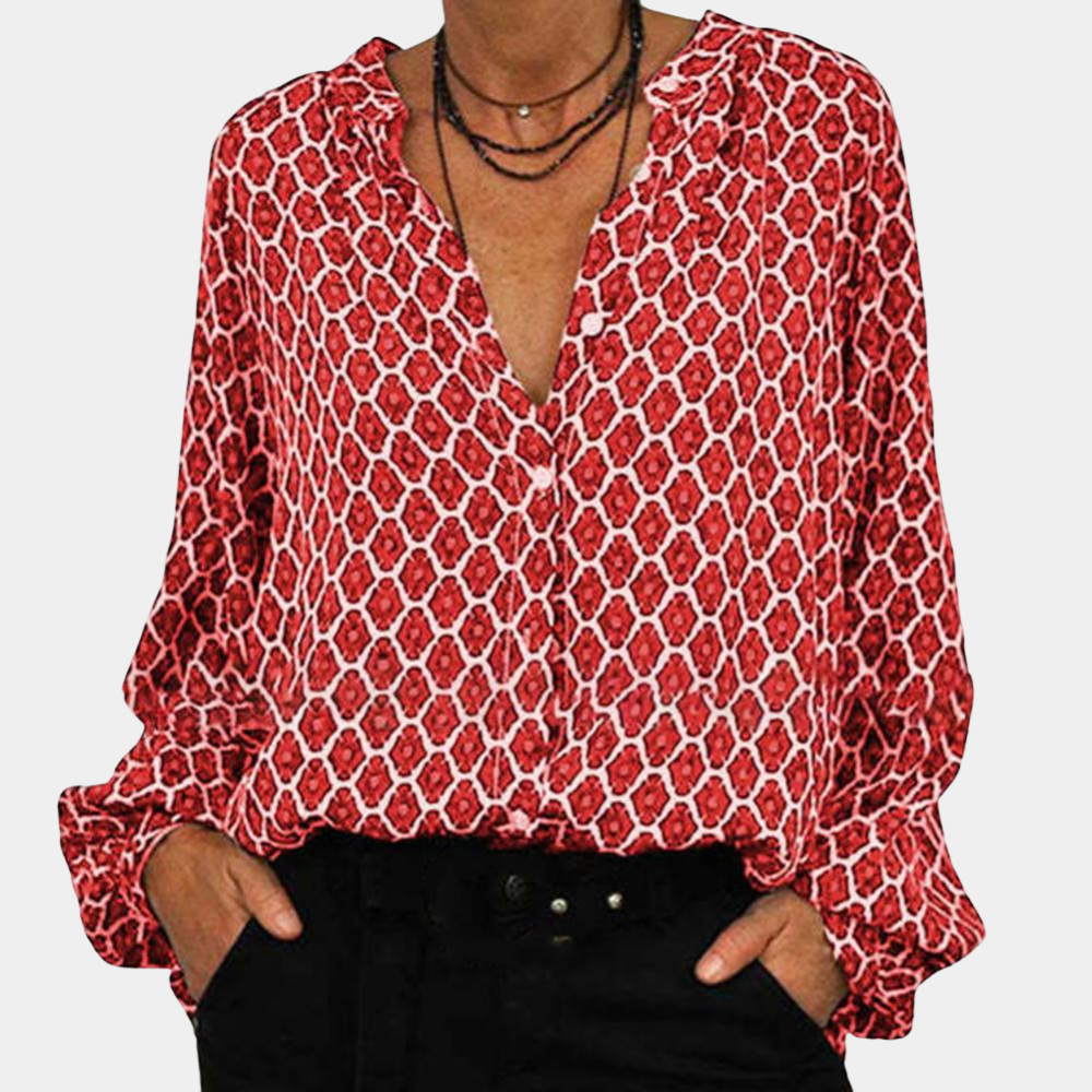 Breathable women's blouse – casual long sleeve V-neck, cotton blend, for summer outings 1