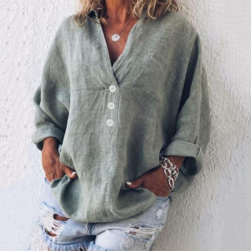 Breathable women's blouse – lightweight linen, effortless summer tops for women, for casual outings 2