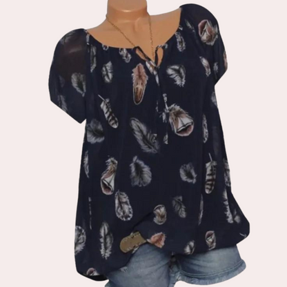 Breathable women’s blouse – relaxed V-neck, cotton, for summer outings 0