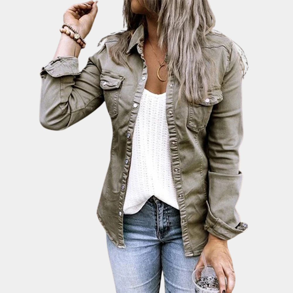 Breathable women’s denim blouse – urban relaxed fit, cotton blend, for casual layering 0