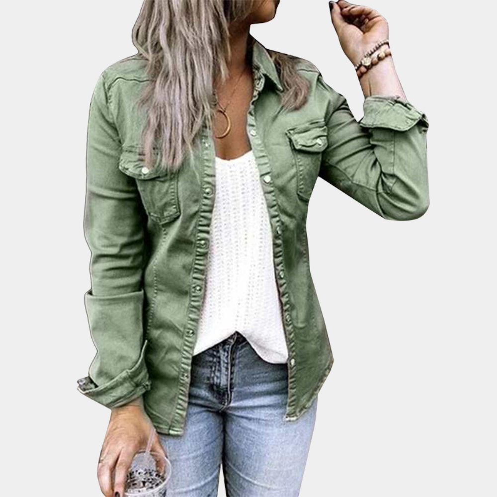 Breathable women’s denim blouse – urban relaxed fit, cotton blend, for casual layering 2