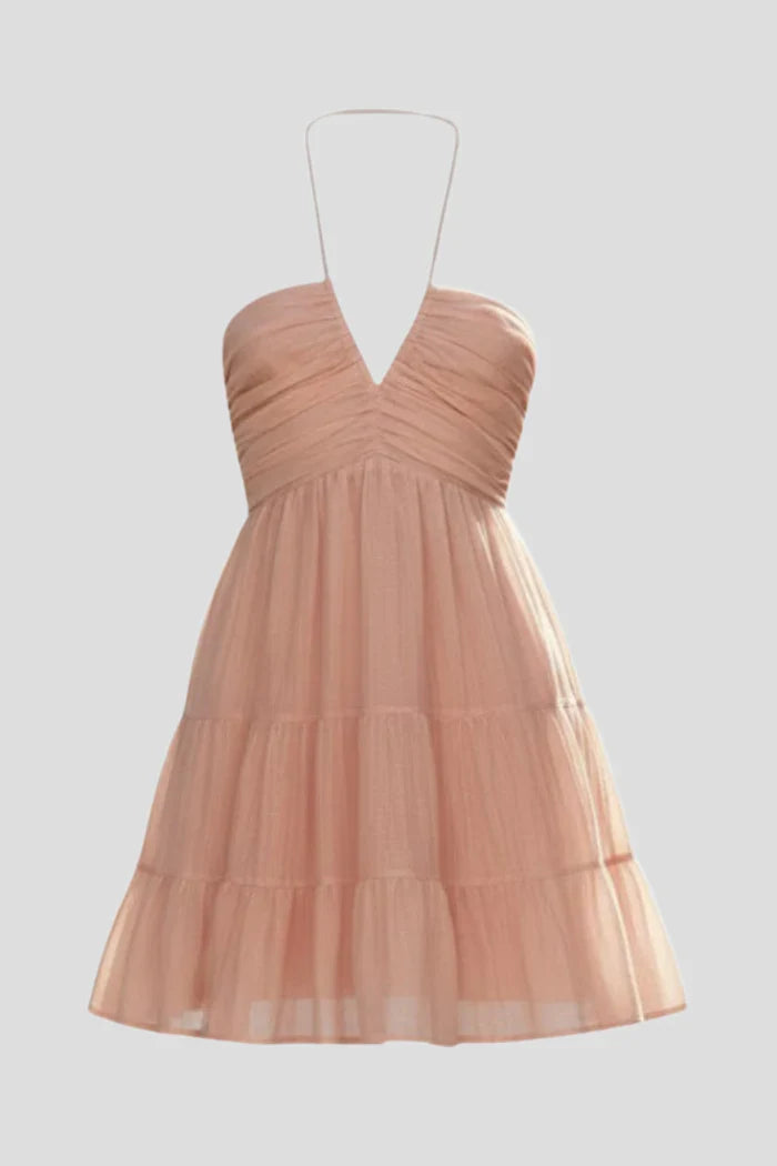 tiered pettiskirt, long-stitching details, spring/summer wear – Plush women's v-neck dress
