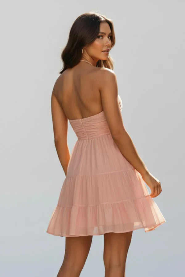 tiered pettiskirt, long-stitching details, spring/summer wear – Plush women's v-neck dress