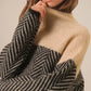 Women’s Warm Herringbone Knit Sweater - Stand Collar, Casual