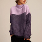 Women’s Warm Herringbone Knit Sweater - Stand Collar, Casual