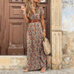 Elegant Boho Women's Maxi Dress, V-Neck Short Sleeve Summer Dress, Adjustable Belt, Full-Length, Soft Polyester, Multiple Colors Available-3