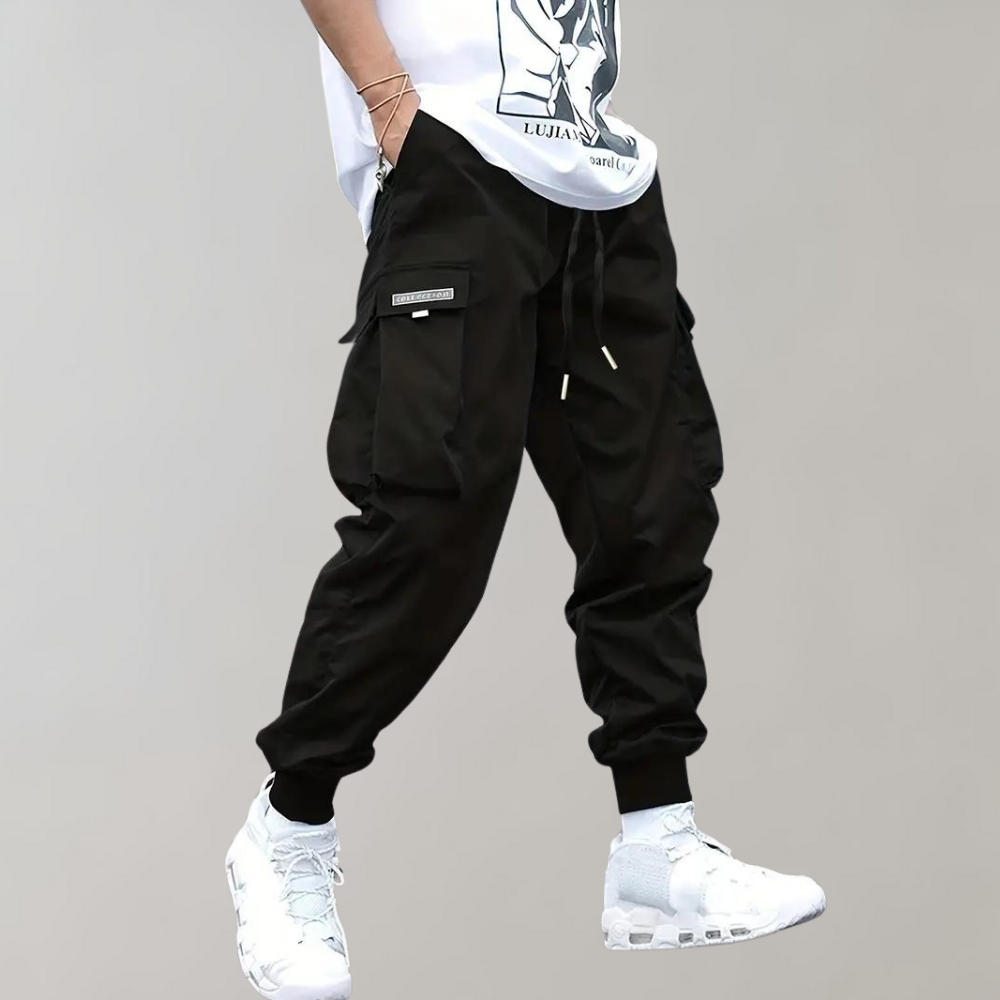 Variant image for Relaxed Fit Black Cargo Pants for Men, Breathable and Flexible Casual Trousers with Functional Pockets-6