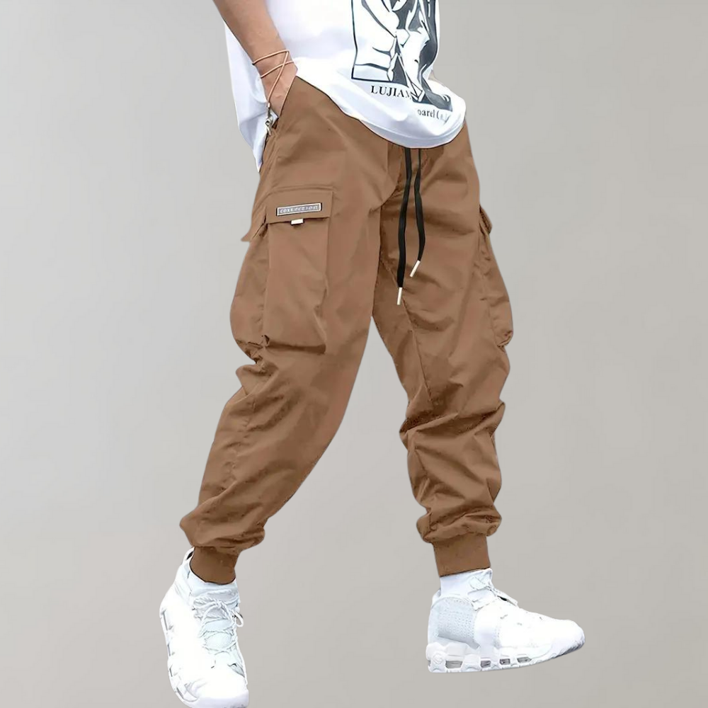 Relaxed Fit Black Cargo Pants for Men, Breathable and Flexible Casual Trousers with Functional Pockets-1