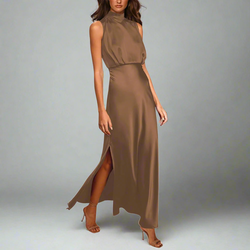 Elegant Women's Maxi Dress with Bare Back and Side Slot, Full-Length Silk Formal Dress for Special Occasions-2